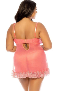 Oh La La Cheri Soft Cup Lacey Babydoll with Bows and G String in Pink 