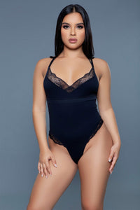 BeWicked Soft Jersey Bodysuit with Cross over Low Cut Back Detail in Black 