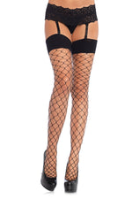 Spandex Fence Net Stockings, Reinforced Toe, Wide Band Top