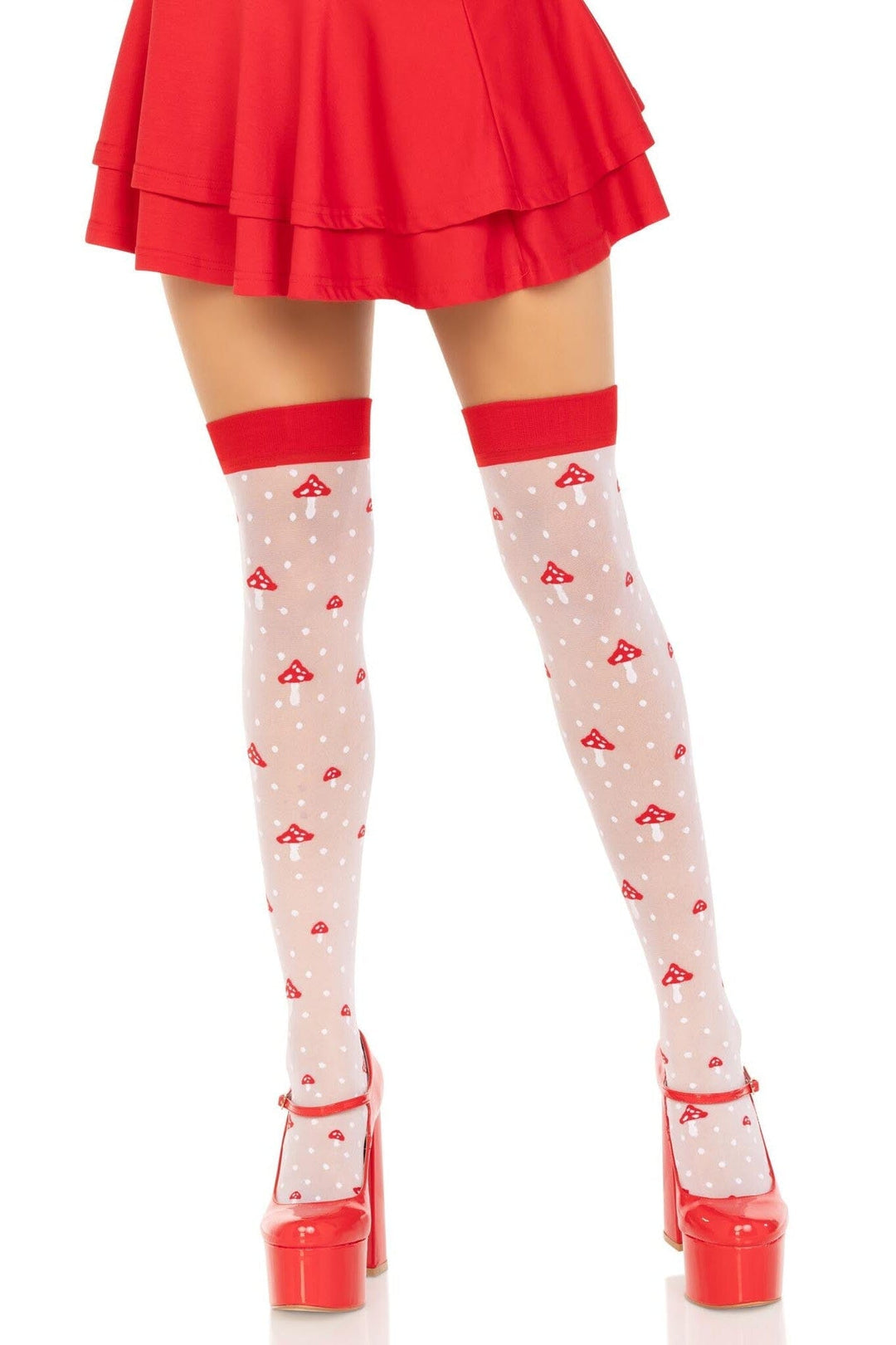 Leg Avenue Spandex Sheer Polka Dot Mushroom Thigh High Stockings in White  from SexyShoes.com