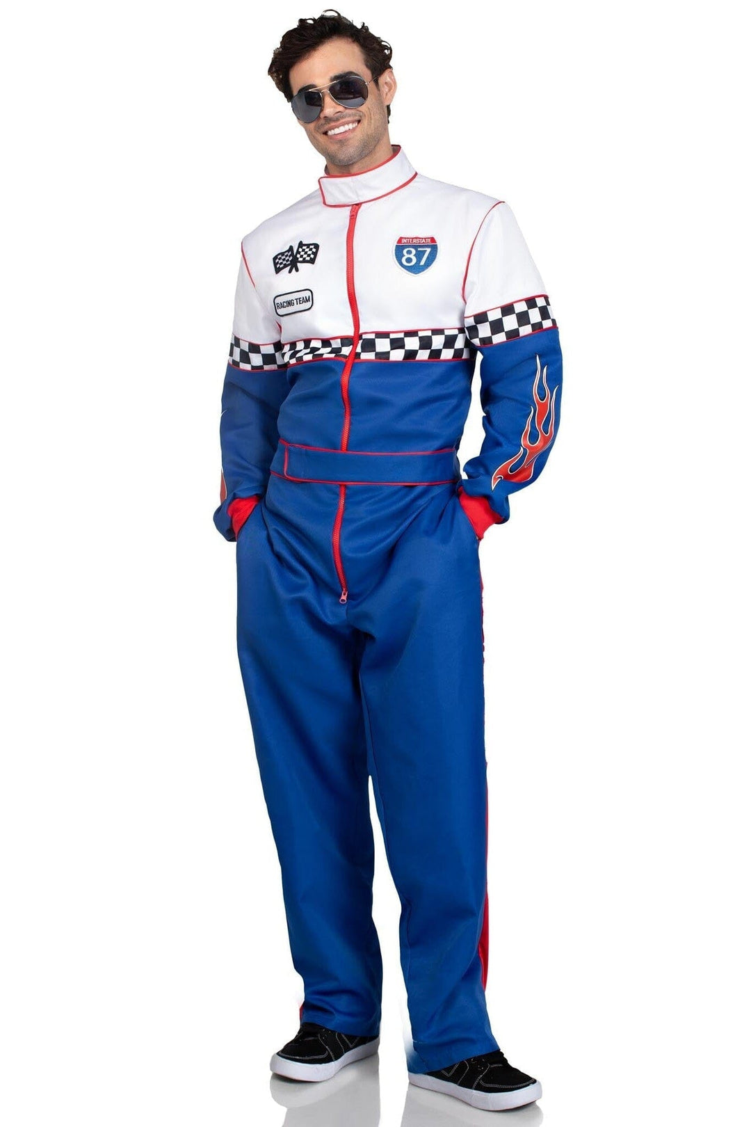 Leg Avenue Speedway Racer, Features Jumpsuit With Pockets, Two Way Zipper, & Patch Accents in Multi  from SexyShoes.com