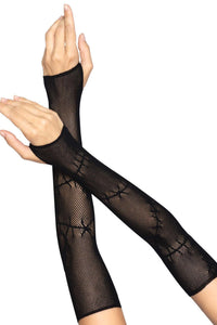 Leg Avenue Stitched Up Fishnet Arm Warmers in Black  from SexyShoes.com