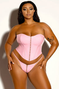 Oh La La Cheri Strapless Vinyl Bustier with Functional Front Zipper and Matching Thong in Pink  from SexyShoes.com
