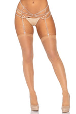 Strappy Elastic Rhinestone Garter Belt With O-Ring Detail