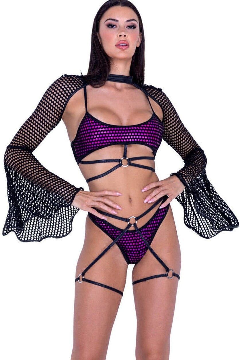 Strappy Fishnet Cropped Top with Shimmer Lining-Crop Tops-SEXYSHOES.COM