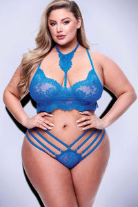 Baci Lingerie Strappy Lace Bra & Panty Set in Blue  from SexyShoes.com