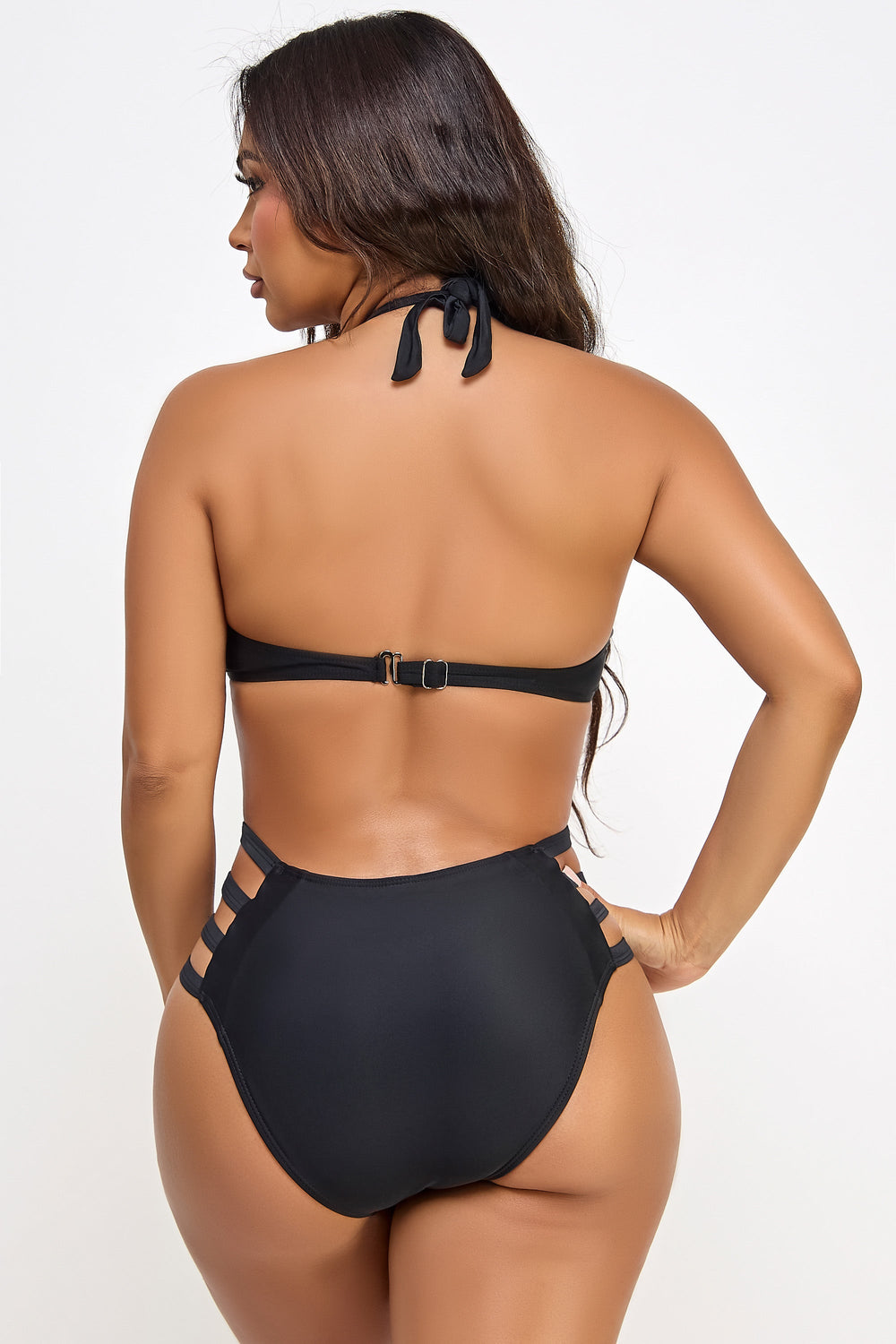 BeWicked Strappy Mesh Detail One Piece Swimsuit in black 