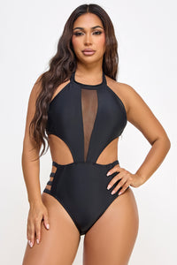 BeWicked Strappy Mesh Detail One Piece Swimsuit in black  from SexyShoes.com