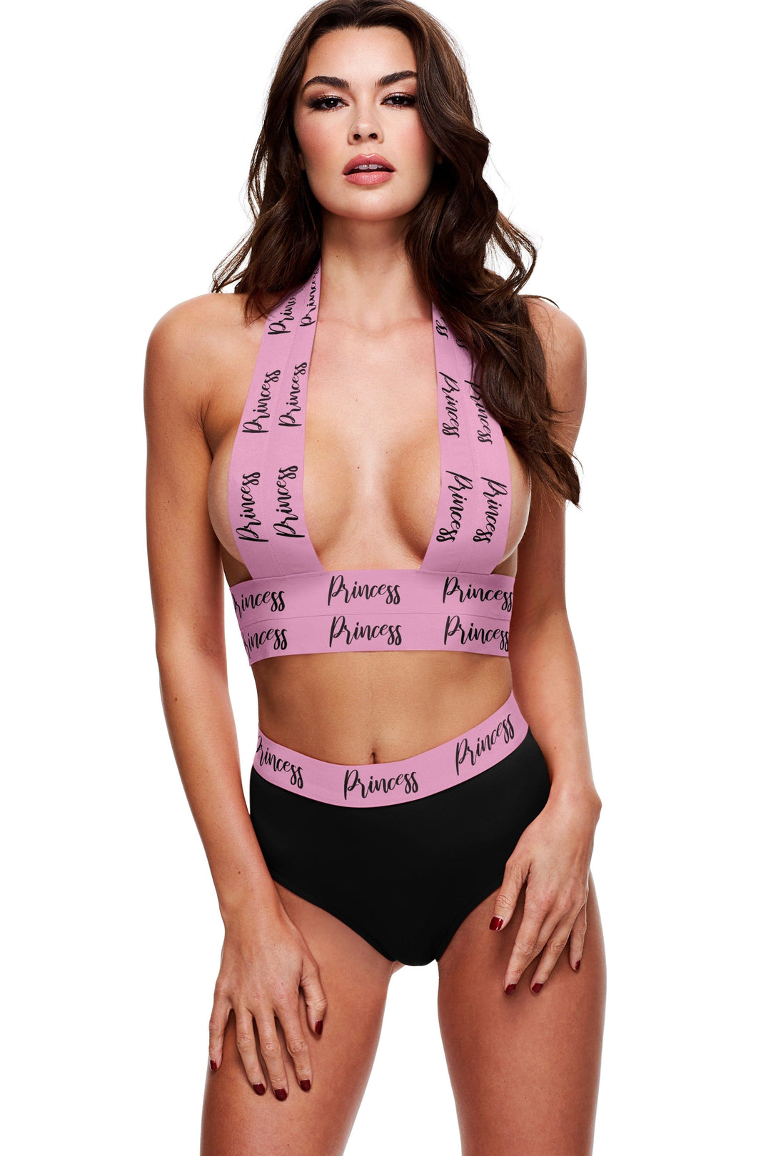 Lapdance Lingerie Strappy Princess Logo Elastic Booty Short Set in Black  from SexyShoes.com