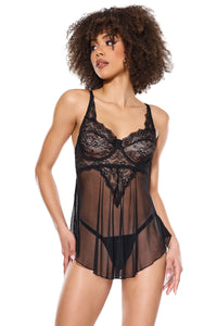 Coquette Stretch Lace Babydoll and G String in Black  from SexyShoes.com