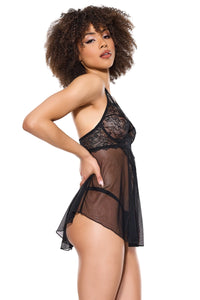 Coquette Stretch Lace Babydoll and G String in Black 