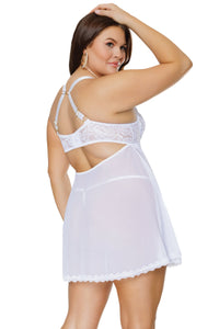 Coquette Stretch Lace Babydoll and G String in White 