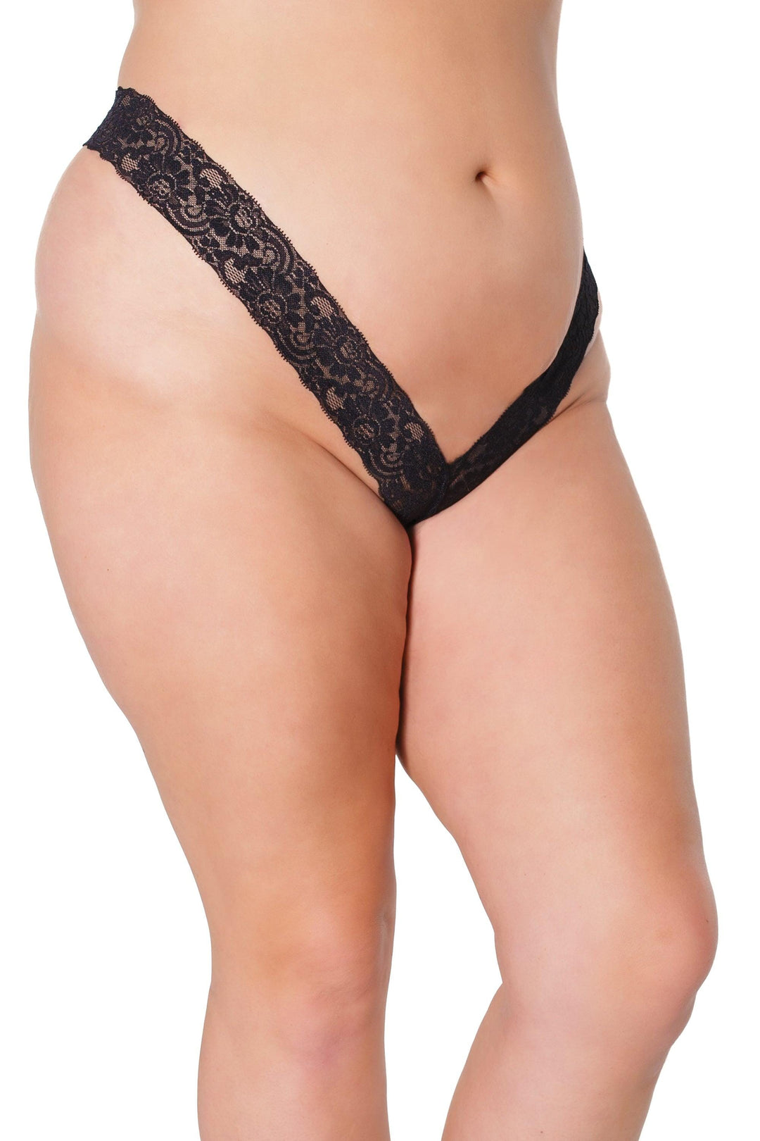 Coquette Stretch Lace High Cut Thong in Black  from SexyShoes.com