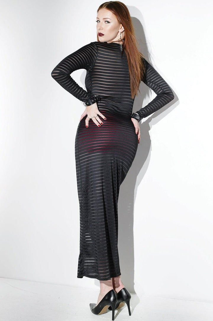Striped stretch knit long sleeve gown