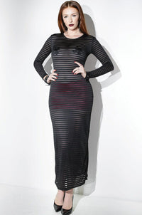 Coquette Striped stretch knit long sleeve gown in Black  from SexyShoes.com