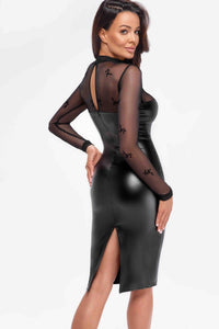 Noir Handmade Sublime Wetlook And Flocked Mesh Mini Dress in Black 