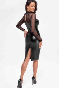 Noir Handmade Sublime Wetlook And Flocked Mesh Mini Dress in Black 