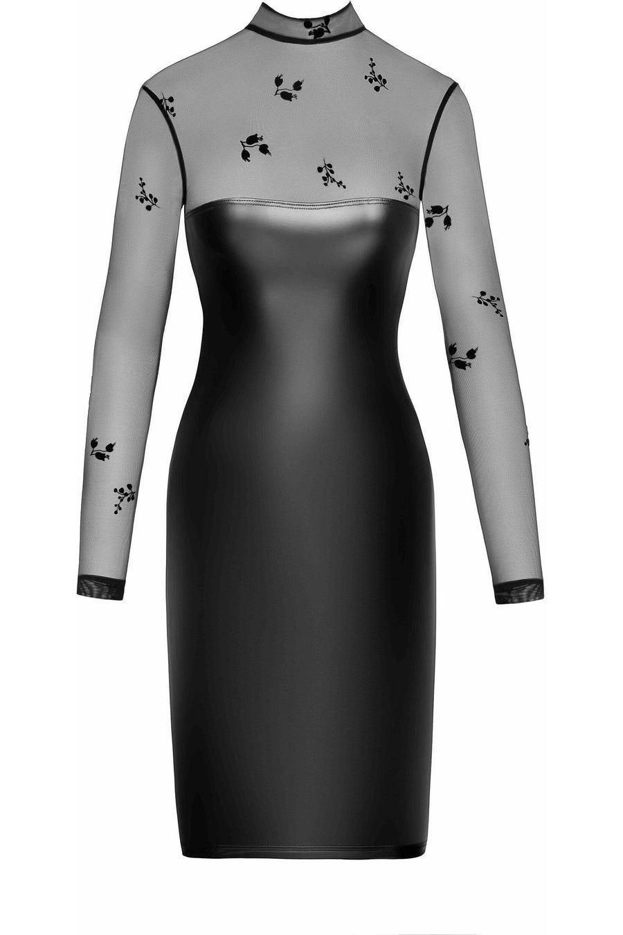 Noir Handmade Sublime Wetlook And Flocked Mesh Mini Dress in Black 