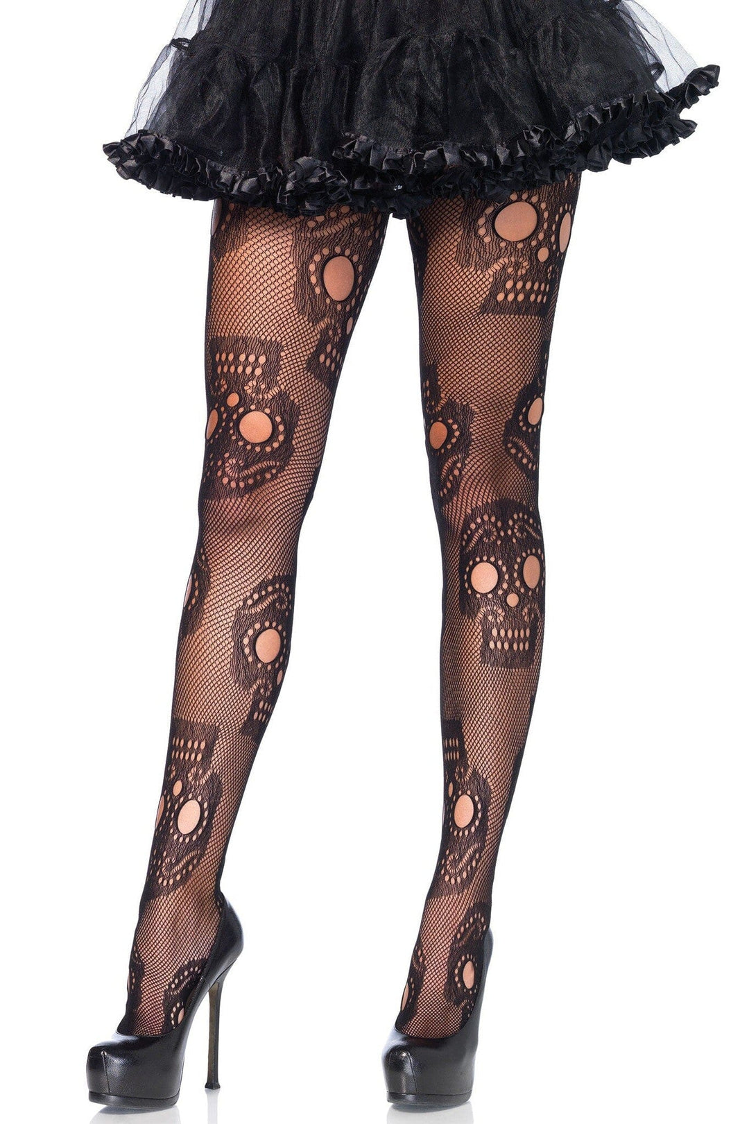 Leg Avenue Sugar Skull Net Pantyhose in Black  from SexyShoes.com