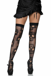 Leg Avenue Sugar Skull Net Thigh Highs in Black  from SexyShoes.com