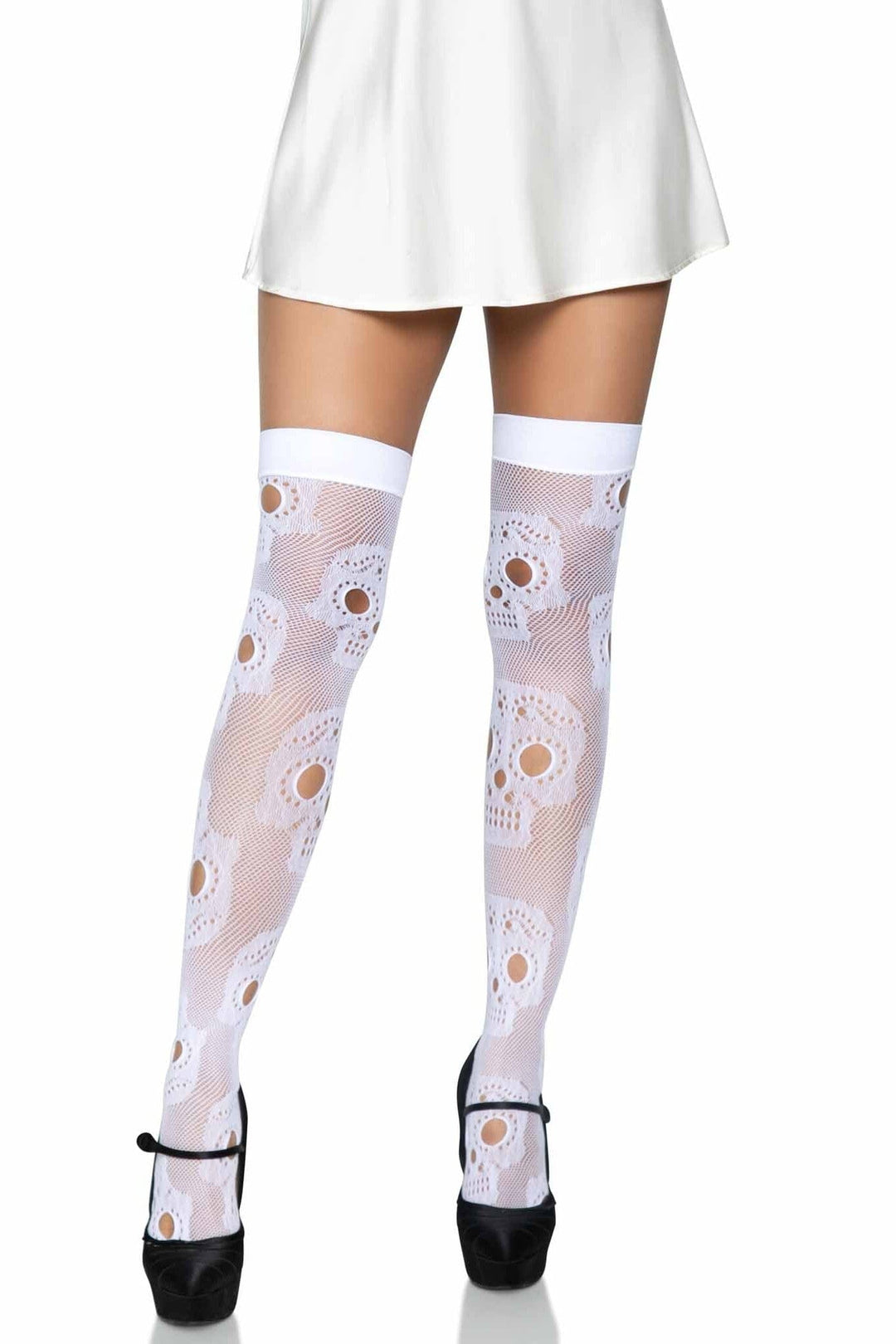 Leg Avenue Sugar Skull Net Thigh Highs in White  from SexyShoes.com