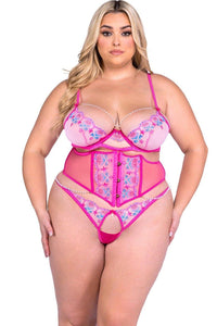 Roma Confidential 3 Piece Waspie Set Plus Size in Fuchsia  from SexyShoes.com