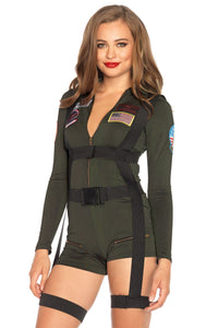2 Piece Top Gun Romper Spandex Romper W/Body Harness-Uniformed Costumes-SEXYSHOES.COM