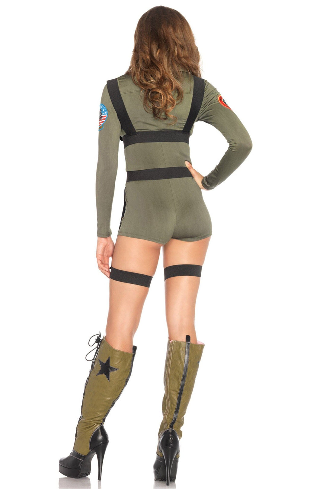 2 Piece Top Gun Romper Spandex Romper W/Body Harness-Uniformed Costumes-SEXYSHOES.COM