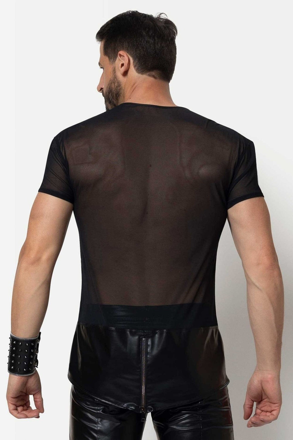 L'HOMME TOBIAS Wetlook Mesh Shirt in Black 