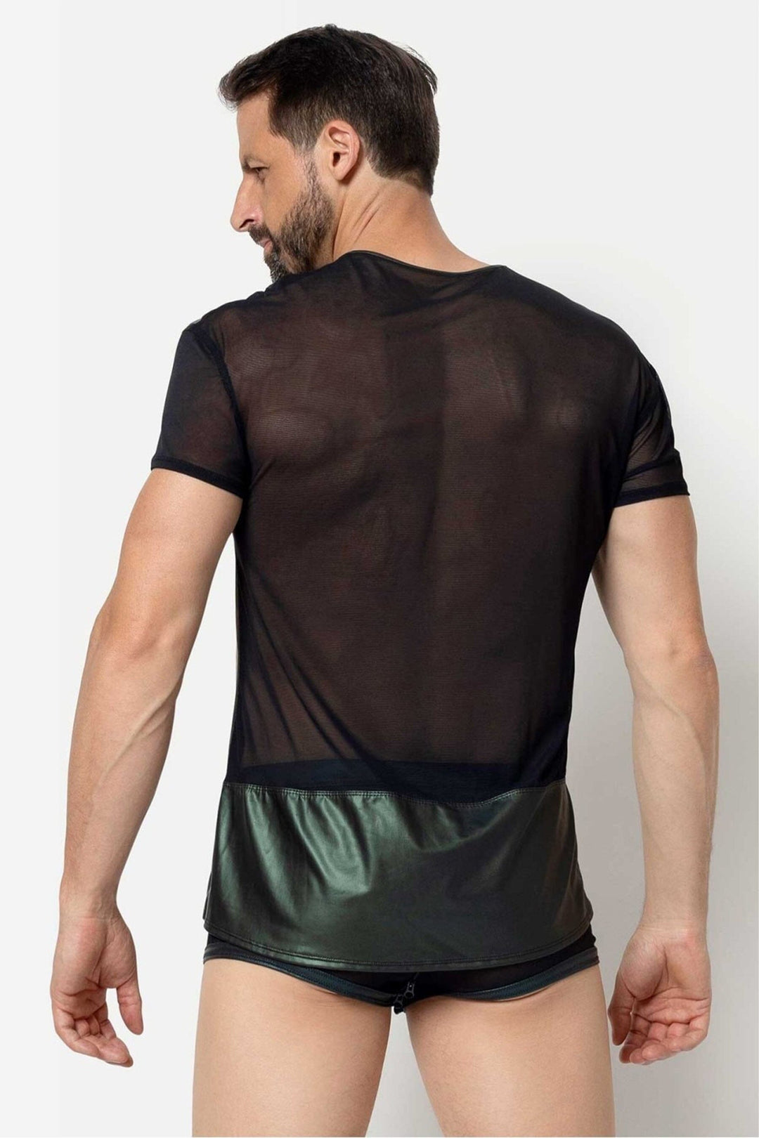 L'HOMME TOMANA Wetlook Mesh Shirt in Black 