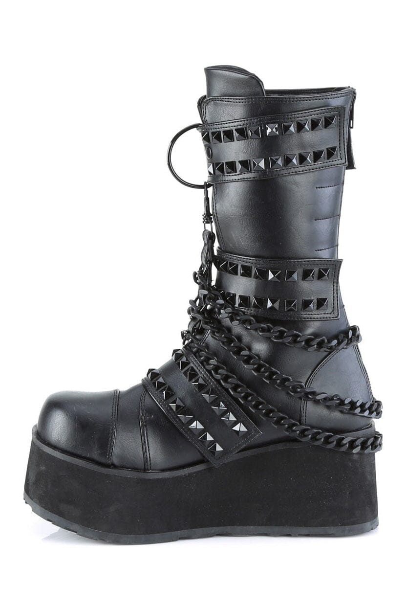 Demonia TRASHVILLE-138 Black Vegan Leather Knee boot in Black Vegan Leather