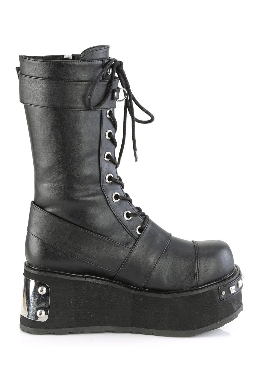 Demonia TRASHVILLE-250 Black Vegan Leather Knee boot in Black Vegan Leather
