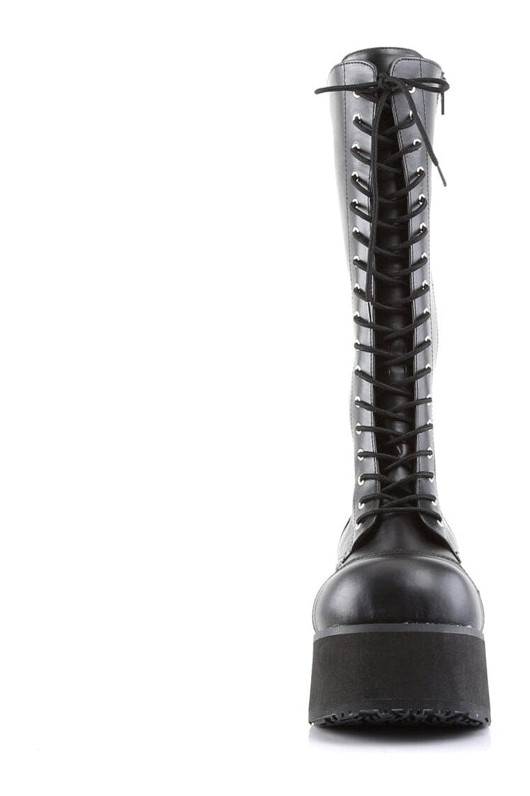 Demonia TRASHVILLE-502 Black Vegan Leather Knee Boot in Black Vegan Leather
