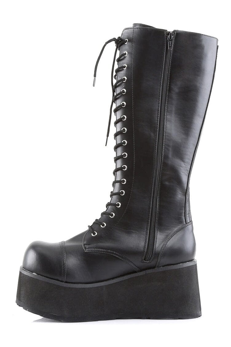 Demonia TRASHVILLE-502 Black Vegan Leather Knee Boot in Black Vegan Leather