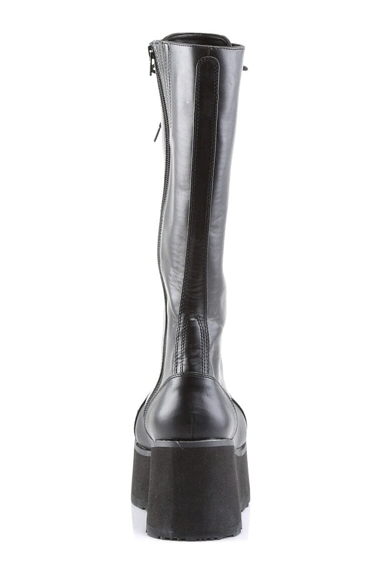Demonia TRASHVILLE-502 Black Vegan Leather Knee Boot in Black Vegan Leather