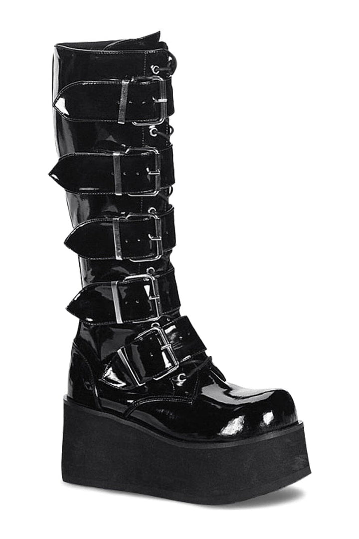 TRASHVILLE-518 Black Patent Knee Boot