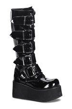 TRASHVILLE-518 Black Patent Knee Boot