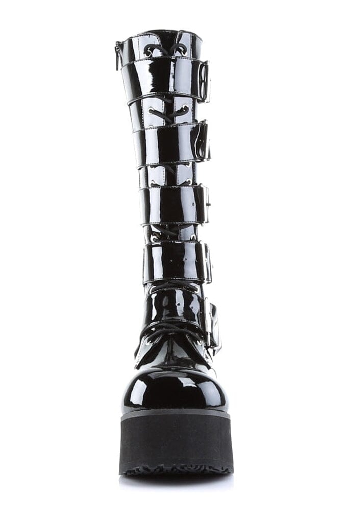 TRASHVILLE-518 Black Patent Knee Boot