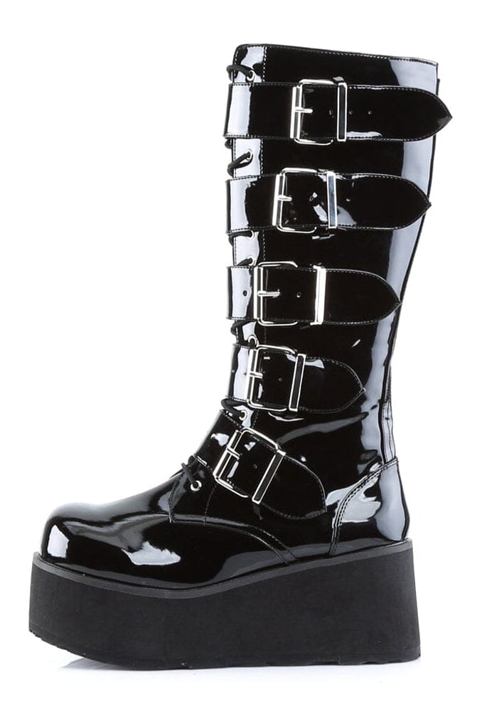 Demonia TRASHVILLE-518 Black Patent Knee Boot in Black Patent