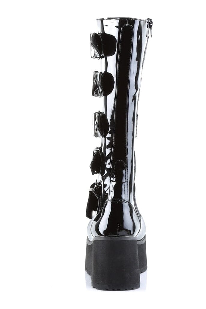 Demonia TRASHVILLE-518 Black Patent Knee Boot in Black Patent