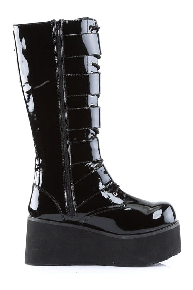 Demonia TRASHVILLE-518 Black Patent Knee Boot in Black Patent
