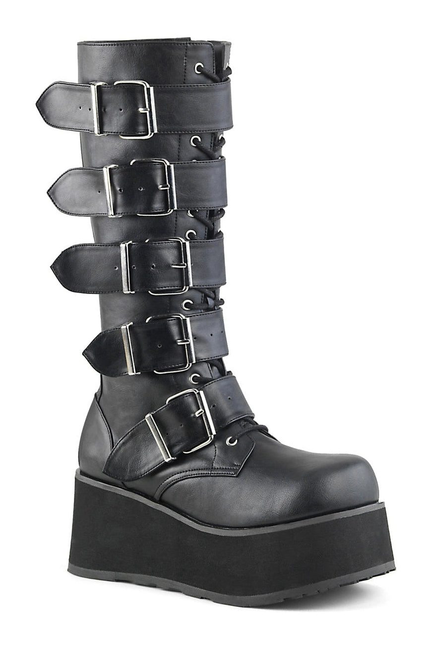 TRASHVILLE-518 Black Vegan Leather Knee Boot