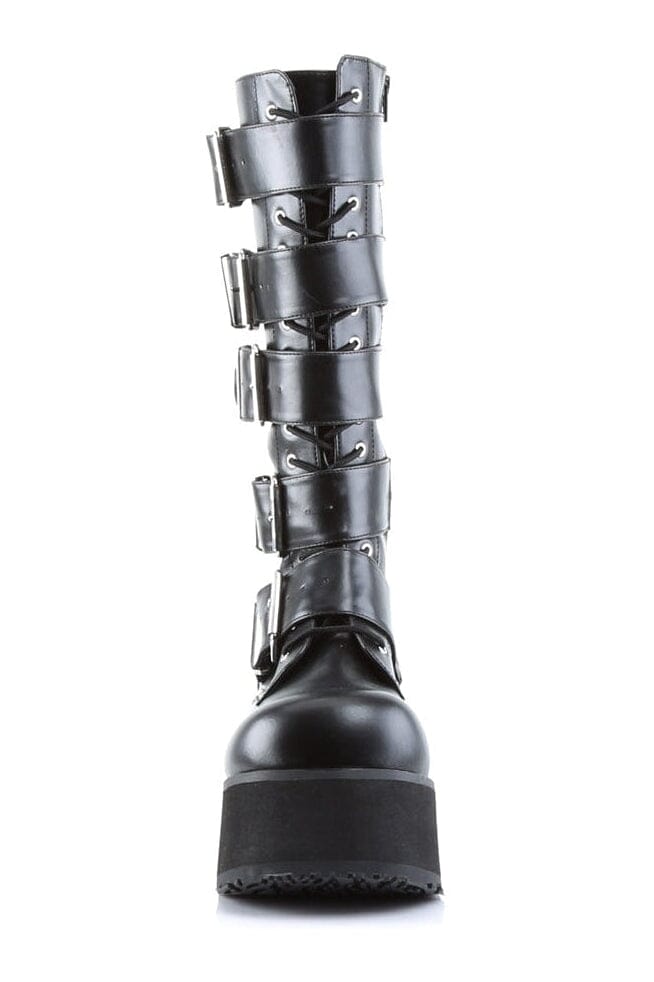 Demonia TRASHVILLE-518 Black Vegan Leather Knee Boot in Black Vegan Leather