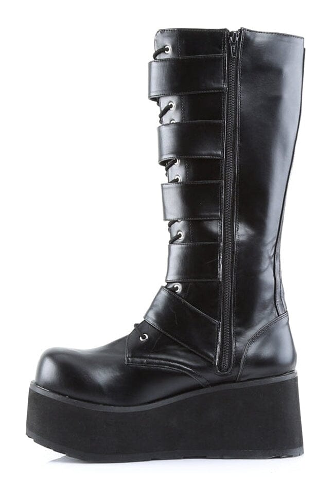 TRASHVILLE-518 Black Vegan Leather Knee Boot