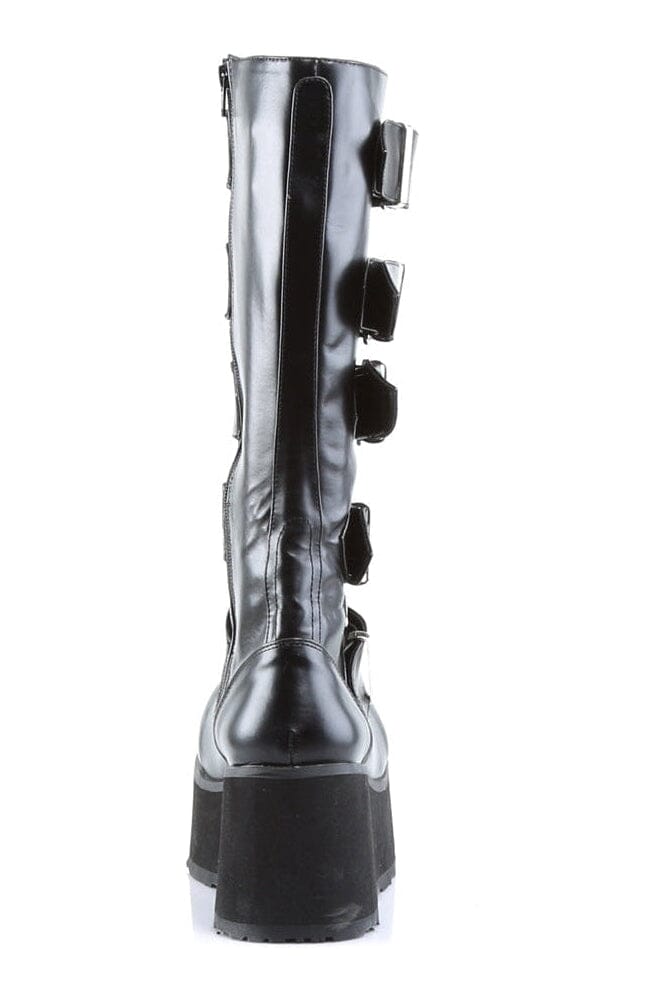 Demonia TRASHVILLE-518 Black Vegan Leather Knee Boot in Black Vegan Leather