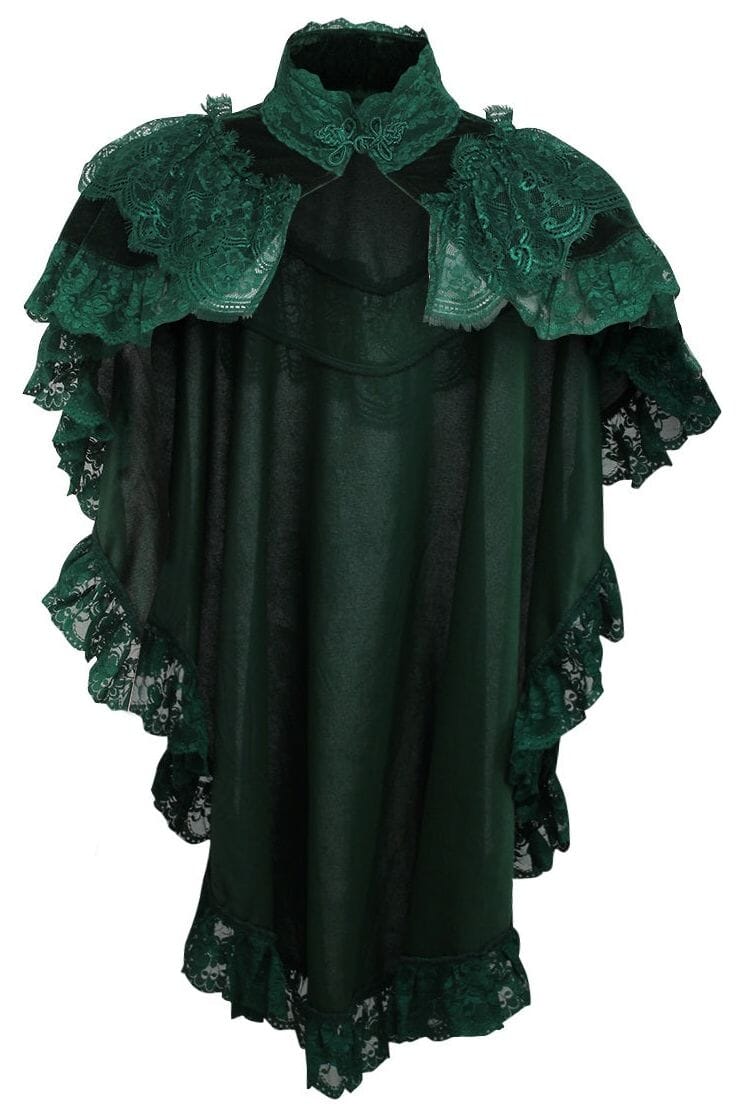 Daisy Corsets Tapered Dark Green Velvet & Lace Capelet in Green  from SexyShoes.com
