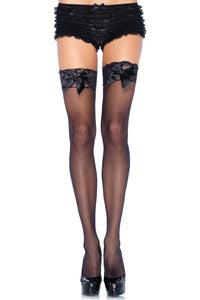 Leg Avenue Thigh Hi With Satin Bow Detail in Black  from SexyShoes.com