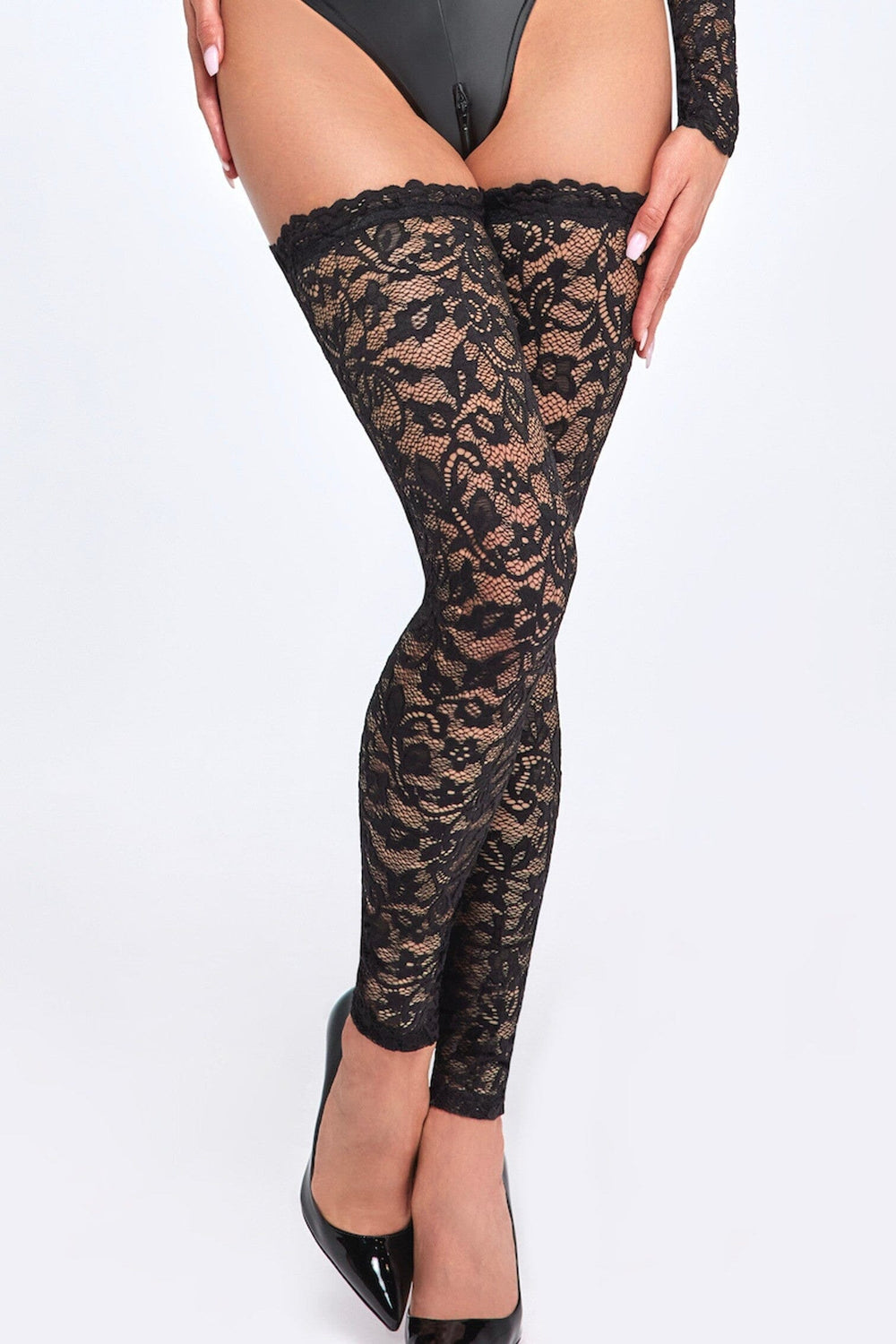 Noir Handmade Thigh High Lace Stockings in Black 