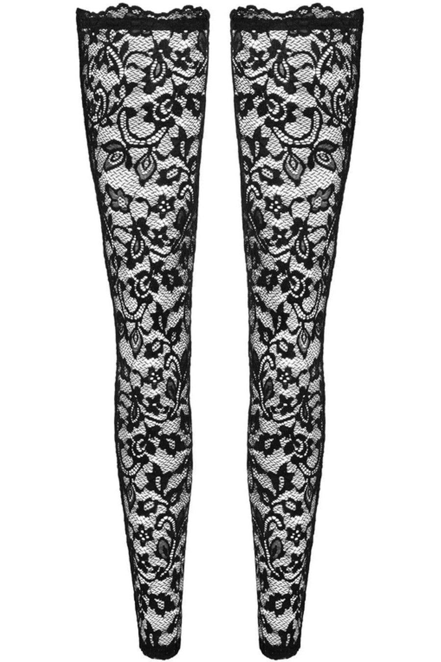 Noir Handmade Thigh High Lace Stockings in Black 
