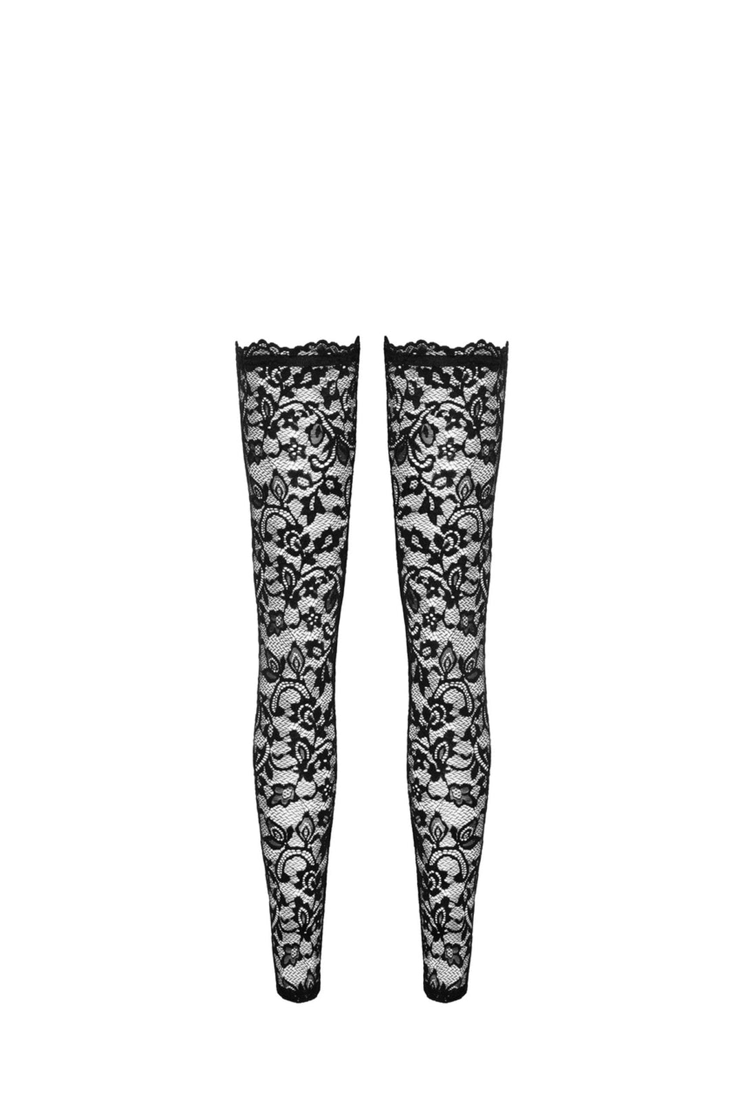 Noir Handmade Thigh High Lace Stockings in Black 